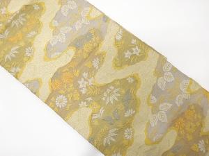 アンティーク　霞取りに鳳凰・蝶・草花模様織り出し袋帯（材料）